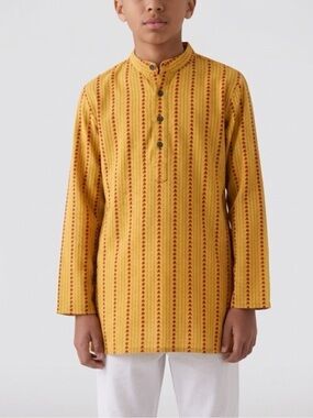 Fabindia Boys Kurta Yellow Red Stripe Festive Diwali Eid Size 4-6